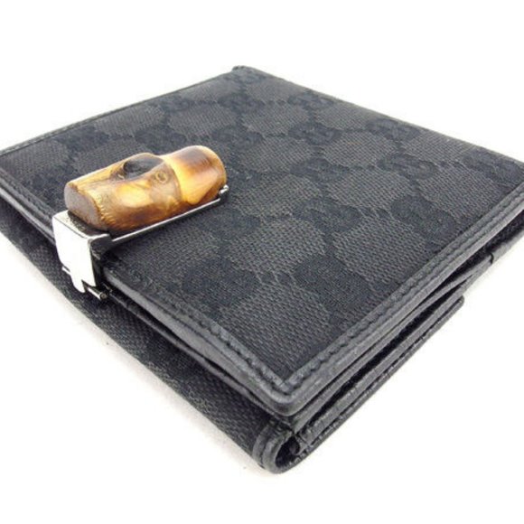 Gucci Wallet Purse Folding wallet GG Black Silver Woman Authentic Used Y3616 - Picture 2 of 6